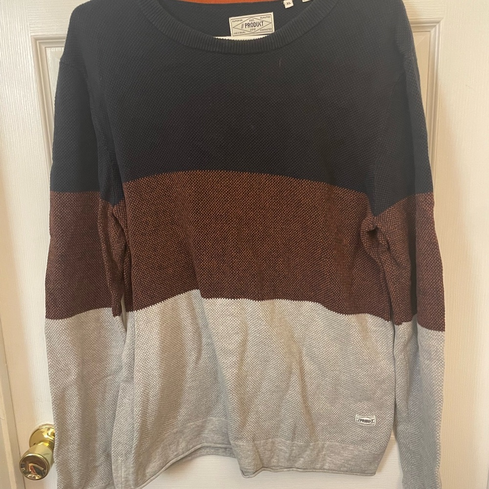 Men's Colorblock Crewneck Sweater - Navy, Reddish Brown, Gray